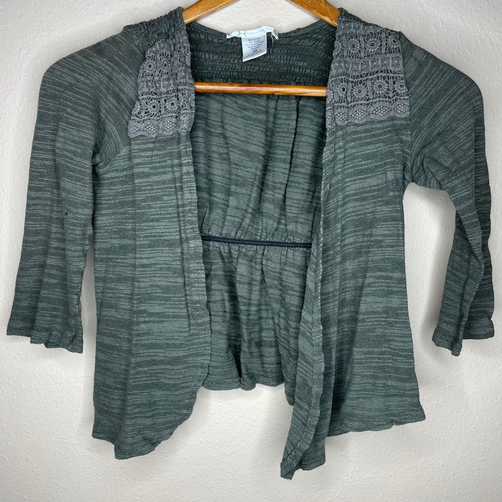 Charlotte Russe XS Cropped Cardigan Cinched Heather Green Half Sleeve Crochet